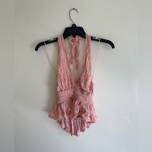 Pink Halter Neck Crop Top